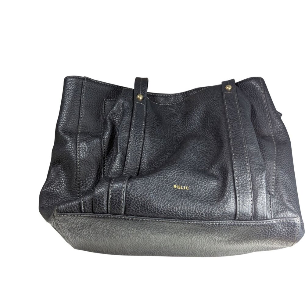 Relic Black Faux Leather Tote Bag With Double Straps & Interior Zip Pocket
